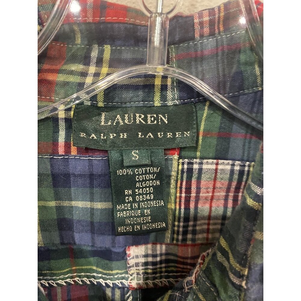 Lauren Ralph Lauren Shirt Womens Small Multicolor Patchwork Plaid Button Top - Picture 2 of 4